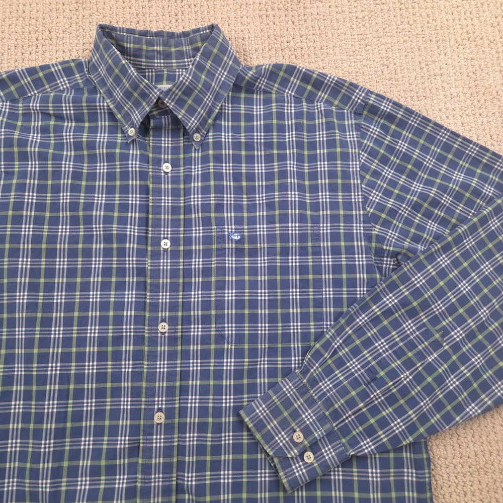Southern Tide‎ Classic Fit Long Sleeve Button Shirt Blue Plaid Mens Medium